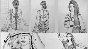 5 Traditional Girl Drawing Collection In 5 Minutes Indian Girl Drawin Girl Drawing Sketches Easy Drawings Sketches Girly Drawings