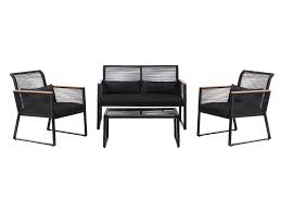 Salon De Jardin 4 Places Acier Noir 1 Table Basse 1 Canape 2 Fauteuils Jazz