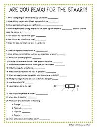 7th Grade Staar Math Formula Chart Worksheets Teaching