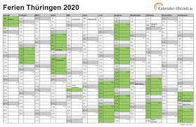 Kalender 2021 thüringen mit ferien als excel oder pdf ausdrucken din a4 querformat 1 seitig. Ferien Thuringen 2020 Ferienkalender Zum Ausdrucken