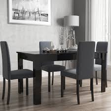 Vivienne Black High Gloss Dining Table 4 Slate Grey Dining Chairs Bun Viv003 69716 Dark Dining Room Black Dining Room Glass Round Dining Table