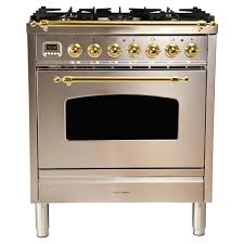 Hallman 30 In 3 0 Cu Ft Single Oven Italian Gas Range With True Convection 5 Burners Brass Trim In Antique White Articulos De Cocina Y Cocinas