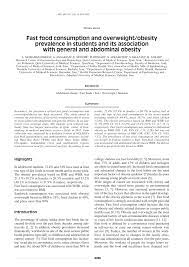 Pdf Fast Food Consumption And Overweight Obesity Prevalence In Students And Its Association With General And Abdominal Obesity