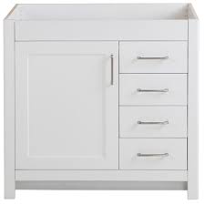 This vanity includes full extension drawers, tipout trays, and an open bottom shelf to accentuate the bath with storage solutions. Home Decorators Collection Westcourt 36 In W X 21 In D X 34 In H Bath Vanity Cabinet Only In White Wt36 Wh The Home Depot Bath Vanities Home Depot Vanity Sleek Furniture