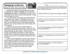 All preschool kindergarten first grade second grade third grade fourth grade fifth grade sixth grade. Adapting To Survive 3rd Grade Reading Comprehension Worksheet 3rd Grade Reading Reading Comprehension Reading Classroom