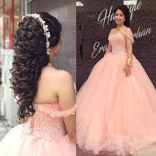 Hairstyles always compliment your dressing. Peach Pink Western Gown Prom Dresses For Teens Indian Gowns Dresses Wedding Hairstyles