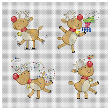 These patterns came from my vintage pattern book collection dated to the 1910s. Cute Reindeer Christmas Cards Cross Stitch Pattern