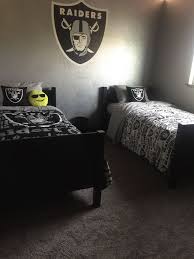 My Boys Bedroom Completed Nfl Raiders Bedroom Raiders Boys Room Shared Room Shared Rooms Room Shared Room