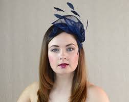 Navy Blue Sinamay and Feather Fascinator Dark Blue Fascinator Art Deco  Bridesmaid Fascinator