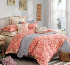Chic Coral Bedding Sets With Fashionable Cotton Fabric Floral Patterned Comforter Delicate Soft Gray Quilt And Coral Bedding Sets Coral Bedding Bedding Sets
