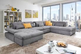 Karup design roots 2 sitzer futon schlafsofa im skandinavischen stil sofa mit schlaffunktion im natur holz mit grau matratze 140 x 200, gestell: Poco Polstermobel Houston U Formiges Sofa In Grau Mobel Letz Ihr Online Shop