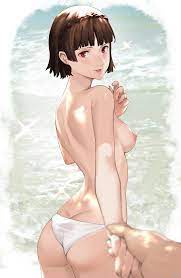ass cleavage breasts brown hair butt crack female holding hands  j@ck looking at viewer makoto niijima medium breasts nipples no bra nude  persona persona 5 persona 5 royal pov
