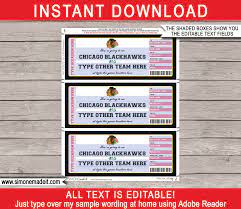 Chicago Blackhawks Game Ticket Gift Voucher Printable Surprise Hockey Tickets