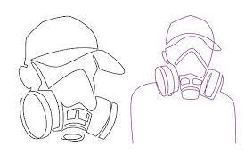 The person wearing the gas mask is also wearing a hoodie so go ahead and draw the lid lining for the hoodie and then draw the right tube shape for the other filter. One Line Drawing Respirator Mask Gas Mask Drawing Gas Mask Art Mask Drawing