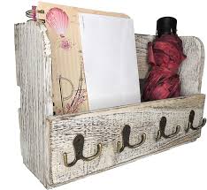 Maybe you would like to learn more about one of these? Buy Wooden Wall Mount Mail Holder Organizer Rustic Key Holder Organizer For Wall Magazine Holder With 4 Double Key Hooks Distressed White Rustic Wall Decor For Entryway Online In Taiwan B07f6v895j