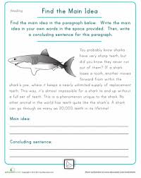 Find The Main Idea Shark Worksheet Education Com Main Idea Worksheet Reading Main Idea 5th Grade Reading