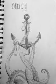 Anchor Octopus Ocean Sketch Pencil Drawing Art Oregon Coast Octopus Art Drawing Sea Drawing Art Drawings