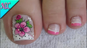 Modelo de uñas para pies : Diseno De Unas Para Pies Flor Y Frances Flowers Nail Art French Nail Art Nlc Youtube