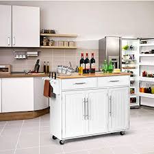 It has a drawer and cupboard with attractive silver handles to help you store your kitchen essentials. Giantex Kitchen Island Cart Rolling Storage Trolley Cart With Lockable Castors 2 Drawers 3 Door Cabinet Towel Handle Farmhouse Goals