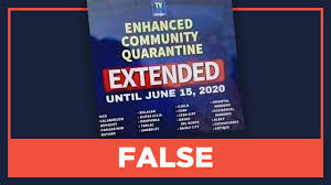 The deadline was extended before, supposedly ending next friday, but a new online survey reported that 73 percent of respondents said they favored another extension. False Ecq Extended Until June 15 2020