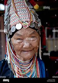Akha hill tribe old woman of Northern Thailand. Chiang Mai province. Rural  Thailand people S.E. Asia. Hill tribes Stock Photo