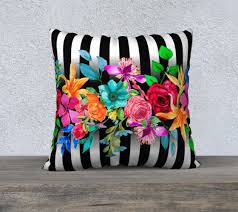 Black And White Throw Pillow Covers Watercolor Flowers Black And White Stripe Pillow Cover Throw Etsy In 2020 Throw Pillows Watercolor Large Sofa Pillows Stripe Pillow
