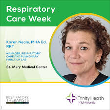 During Respiratory Care Week, we celebrate those who help make our patients  lives easier. #RCWeek21⁠ ⁠ Karen Neale, MHA Ed, RRT ⁠ Manager of  Respiratory Care and Pulmonary Function Lab, ⁠ St.