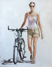 Frau Fahrrad Gemalde Frau Fahrrad Kunst Druck Frau Mit Fahrrad Art Print Von Original Gemalde Von J Coates Bicycle Painting Bicycle Art Bicycle Art Print