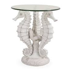 Tropical Nautical 3 Seahorses Side Table W Glass Top Model 921st By Watermark Living Indoor Outdoor Use Rattan Man Wicker And Rattan Furniture Nautical Table Accent Side Table Side Table