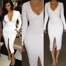 Black And White Long Sleeve Dress V Neck Long Sleeves Split Over Knee Length Dress Shoes Party 5 Black Long Sleeve Midi Dress Dresses Long Sleeve Midi Dress