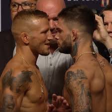 Dillashaw vs garbrandt is valid for the ufc bantamweight title (garbrandt's first defense); Tj Dillashaw Vs Cody Garbrandt Staredown Video From Ufc 227 Weigh Ins Mmamania Com