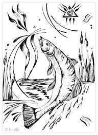 50 plus stress relieving tropical fish coloring page featuring koi fish, carp fish, coral and gold fish for adult relaxation: Salmon Fishes Adult Coloring Pages