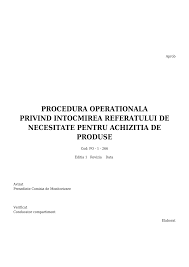 Https Controlinternmanagerial Ro Wp Content Uploads 2020 09 Procedura Operationala Referat Necesitate Achizitie Produse Pdf