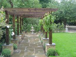 Oak Pergola With Reclaimed Stock Pillars And York Stone Central Path Beautiful Backyards Garden Architecture Garden In The Woods