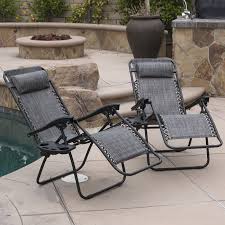 Belleze Premium Patio Chairs Zero Gravity Folding Recliner And Drink Tray Set Of 2 Gray Conveni Lounge Chair Outdoor Zero Gravity Chair Patio Outdoor Chairs