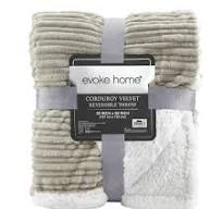 Evoke Home Corduroy Velvet Reversible Throw, 60"
