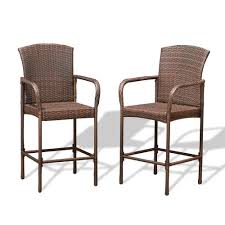 Set Of 2 Bar Stool Outdoor Patio Wicker Barstool Pool High Chair Rattan Steel Setof2barstool Clas Wicker Outdoor Furniture Set Wicker Bar Stools Patio Chairs