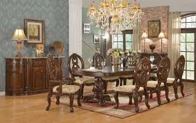 This traditional ivory finish dining room set is an elegant addition to your house decor. Mc Ferran D6004 7 Pc Magnolia Dark Finish Wood Dining Table Set With Fabric Chairs With Damask Pattern Dining Table Setting Dining Table Double Pedestal Dining Table