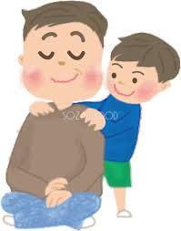 お父さんに肩もみする男の子の無料イラスト／父の日45963 | 素材Good