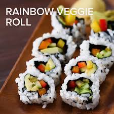 Rainbow Veggie Roll Recipe By Tasty Recipe Sushi Dinner California Roll Recipes Delicious Vegetarian