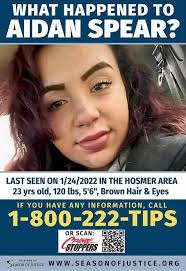 My beautiful daughter Aidan Victoria Spear has been missing for 2 years and  10 months. She was last seen in Tacoma Washington. She has not been seen or  active