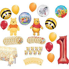 Winnie the pooh, and christmas too. Winnie The Pooh 1st Birthday Party Supplies 8 Guest Table Dinning And Balloon Bouquet Decorations Walmart Com Walmart Com