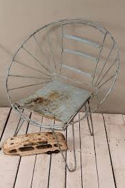 Mid Century Indian Industrial Blue Hand Restored Rusty Round Metal Hairpin Leg Outdoor Lawn Chair Metal Chairs Chair Outdoor Lawn Chairs