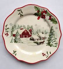 Better Homes Gardens Christmas Heritage Barn Sleigh Salad Plate Multiples Ebay Christmas Dinnerware Christmas Plates Christmas Tableware
