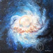Art Print Galaxy With God's Hands Holding Globe Pearl - Cloud Galactic Portal Digital Artwork Jesus