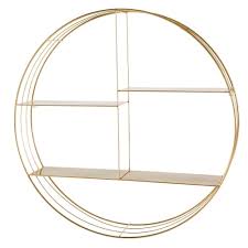 Des formes épurées et des couleurs claires pour ce meuble adapté aux enfants. Etagere Murale Ronde En Metal Dore Yoko Maisons Du Monde