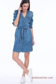 2020 kot elbise modelleri mavi kisa v yaka uzun kol dugmeli kumas kemerli kiyafet kombinleri kot elbiseler elbise modelleri moda stilleri