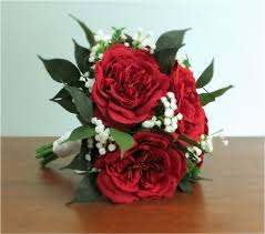 Bridal Bouquet Of Open Red Roses White Gypsophila Baby S Breath And Ficus Leaves Wrapped With W Red Bridal Bouquet Red Rose Bouquet Red Rose Bridal Bouquet