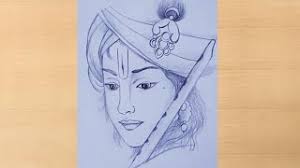 Happy janmashtami greeting card showing little indian boy posing as shri krishna or kanha/kanhaiya with dahi handi picture and colourful flowers. Pencil Drawing Of Lord Krishna Step By Step Lord Radha Krishna Artistica Janmashtami Drawing Youtube