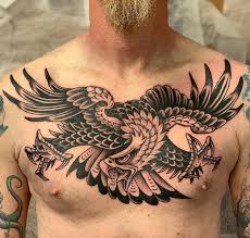 Black And White Traditional Eagle Chest Tattoo Gordon Combs Eagle Chest Tattoo Chest Tattoo Traditional Eagle Tattoo